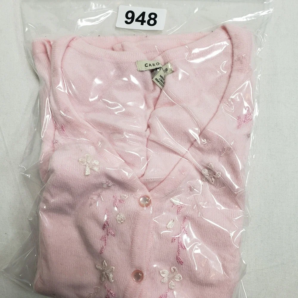 Carolyn‎ Taylor Womens Floral Embroidered Cardigan Sweater Size S Pink 92054